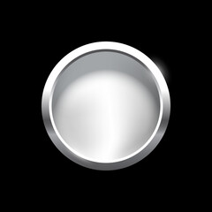 Poster - silver round button with frame vector illustration. 3d steel glossy elegant circle design for empty 