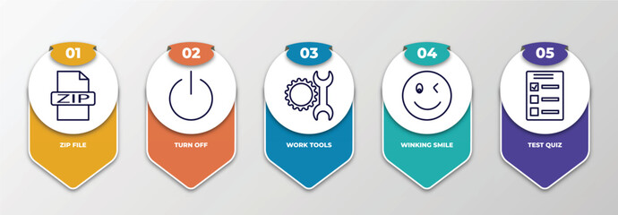 Poster - infographic template with thin line icons. infographic for user interface concept. included zip file, turn off, work tools, winking smile, test quiz editable vector.