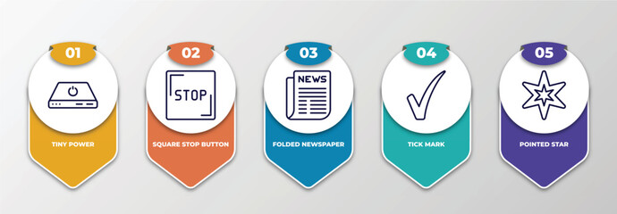 Poster - infographic template with thin line icons. infographic for user interface concept. included tiny power, square stop button, folded newspaper, tick mark, pointed star editable vector.