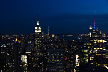 Wall Mural - Aerial view of New York city at night, Manhattan, USA