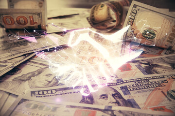 Poster - Double exposure of handshake drawing over usa dollars bill background. Partnership concept.
