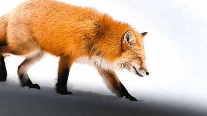 Sticker - Close-up shot of a fox walking on the snow