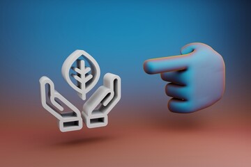 Leinwandbilder - Beautiful illustrations abstract Hand index finger points to hand leaf symbol icon on a multicolor bright background. 3d rendering illustration. Background pattern for design.