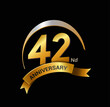 42 years golden with swoosh anniversary logo celebration