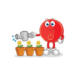 Wall Mural - power button watering the flowers mascot. cartoon vector