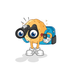 Sticker - sand ball with binoculars character. cartoon mascot vector