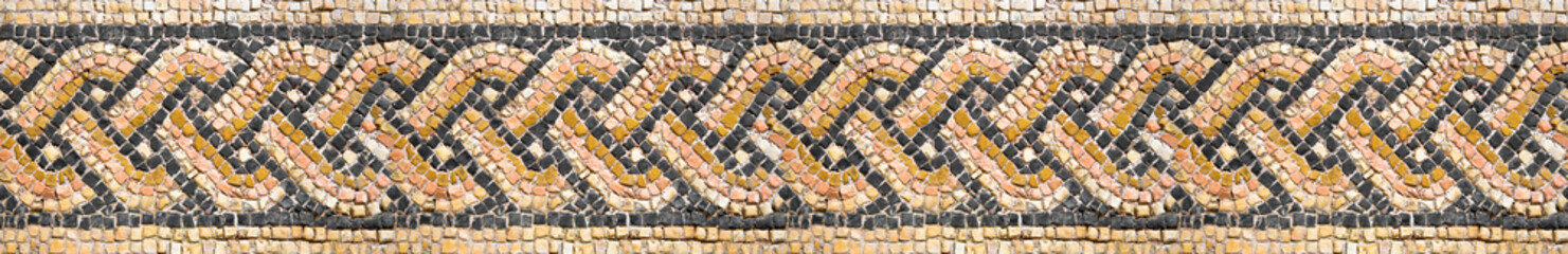 Italian roman mosaic with circular graphic made of small colored