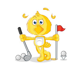 Canvas Print - chick playing golf vector. cartoon character