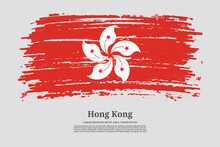 Hong Kong Flag With Brush Stroke Effect And Information Text Poster, Vector