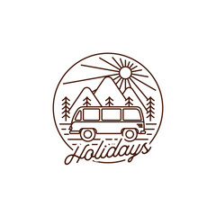 Holiday Mountain Explore and Car Monoline Logo Design