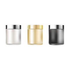 Wall Mural - Collection of cosmetic cream jars black, white, silver and gold 