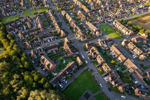 Top Down Aerial View Of Houses And Streets In A Residential Area UK New Build Estate Agent House Prices 2022