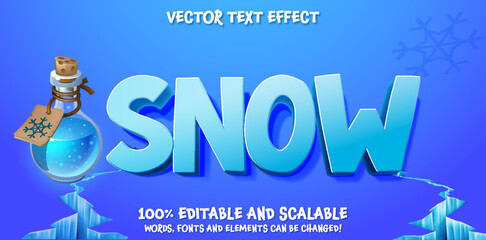 Leinwandbilder - Snow Ice editable text effect, 3d blue arctic style font template