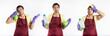 © Vitaliy - Collage of different negative emotions of young handsome male contractor from cleaning service feeling bad because of exhausting household day isolated on white background