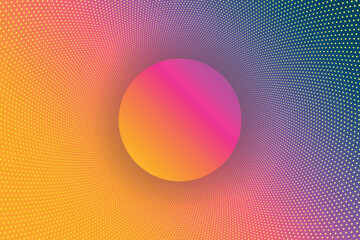 Poster - Abstract horizontal pattern with a gradient yellow, pink, purple, blue dotted pattern on the background and a gradient yellow, orange, pink circle in the center