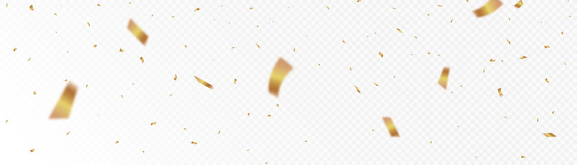 Poster - Confetti on a transparent background. Falling shiny golden confetti. Bright golden festive tinsel. Festive design elements for web banner, poster, flyer, invitation