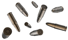 Isolated Artwork Illustration Of Various Bullets Or Ammo Falling.
