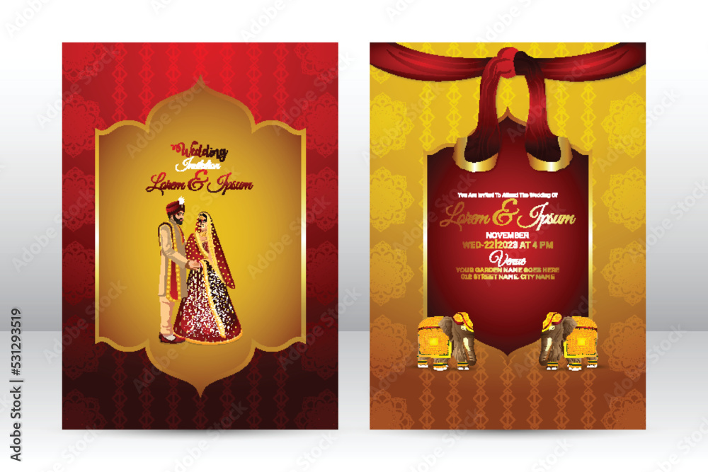 Indian wedding invitation card, with vector illustration of indian ...