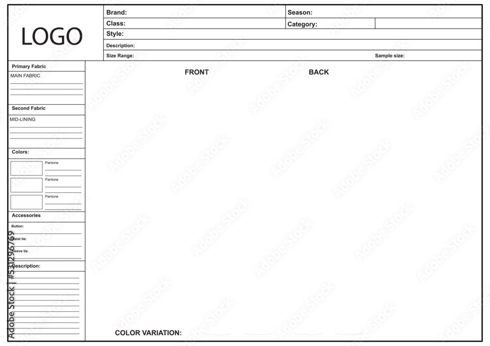 Techpack Layout Template Stock Vector Adobe Stock