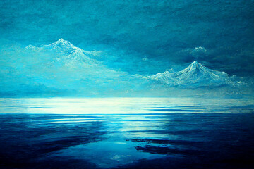 Wall Mural - An illustration showing a blue background showing a beautiful ocean water scene with flowing water