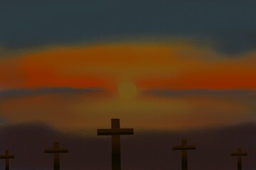 cross in the sky, sunset, darkness replaces