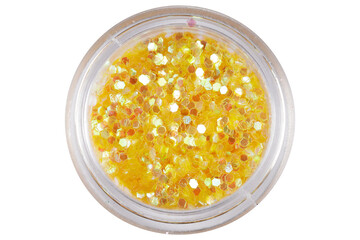 Poster - colored sequins in a plastic jar isolated on a white