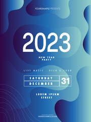 Abstract 2023 new year party poster template. liquid abstract flyer background