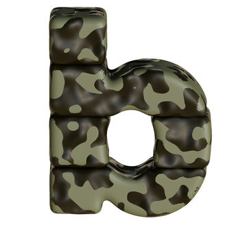 3d symbol in green camouflage. letter b