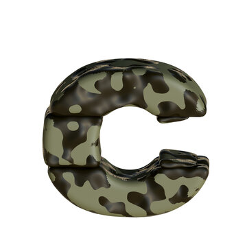 3d symbol in green camouflage. letter c