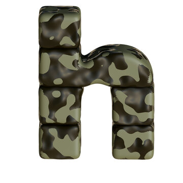 3d symbol in green camouflage. letter h