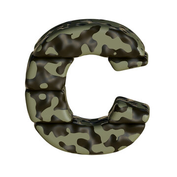 3d symbol in green camouflage. letter c