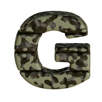 3d symbol in green camouflage. letter g