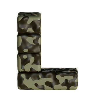 3d symbol in green camouflage. letter l