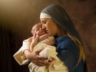 Wall Mural - Nativity scene of mother and child