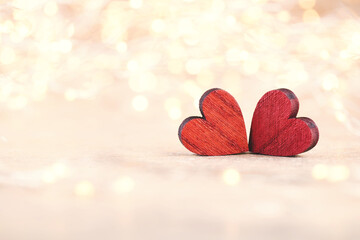 Wall Mural - Red heart bokeh background, valentine day greeting card.