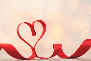 Wall Mural - Red heart of ribbon. Valentines day background.