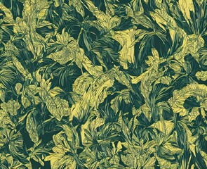 Wall Mural - photorealistic print of exotic, elegant tropical green prints, isolated in a black background. pattern