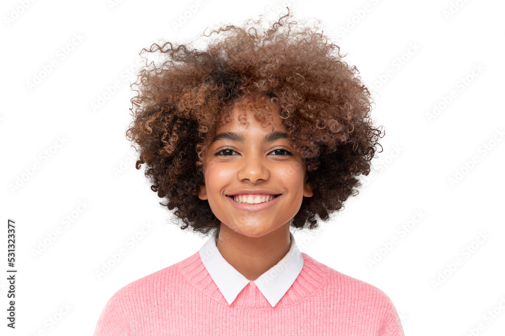 Portrait of smiling african american teen girl with curly afro hair ...