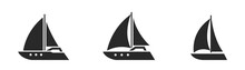 Sailing Yacht Icon Set. Sailboats For Sea Travel. Sail Transport Symbols. Isolated Vector Images