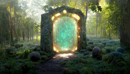 Poster - In the center of the rainforest is a portal to another dimension. 3D illustration