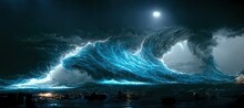 The Wreck Floats Amidst The Storm In The Sea. 3D Illustration