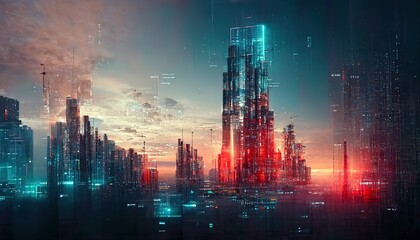 Poster - Diagram of the plan for the city of the future. 3D rendering