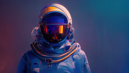 Poster - Portrait photo of the astronaut on a blue background. 3D illustration