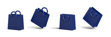 Set Of Blue Shopping Bag On Transparent Background, 3D Rendering Illustration