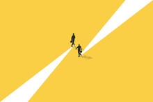Business Dispute Or Disagreement Vector Concept With Two Businessman Walking Away From Each Other. Symbol Of Miscommunication, Conflict, Argument. Eps10 Illustration.
