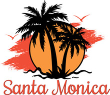California Coast, Santa Monica Beach, Surfers Vector Print And Varsity, Beach Surf Typography, Palm Beach. Vector Illustration, T-shirt Design