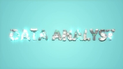 Poster - bright electrical light shining blue cybernetical text DATA ANALYST - loop video