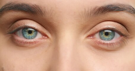 blue eye, eyesight and vision of woman blink for optometry, wellness and healthcare. looking, awaren