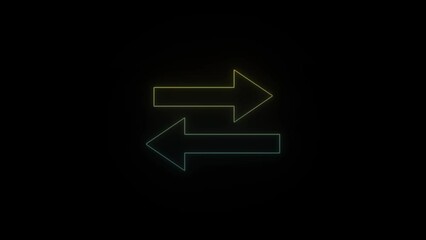 Sticker - Glowing neon arrows icon on black background. business presentation elements. 4K video animation for motion graphics and compositing.