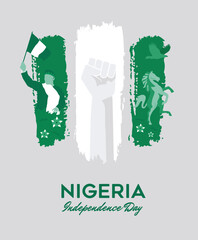 VECTORS. Creative banner for Nigeria Independence Day and patriotic celebrations, October 1, editable, national symbols, flag